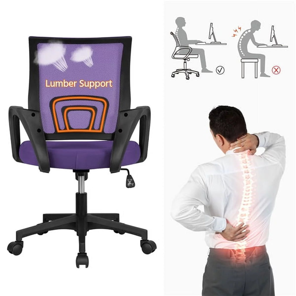 Purple Mesh Swivel Office Chair with Armrests Y82043