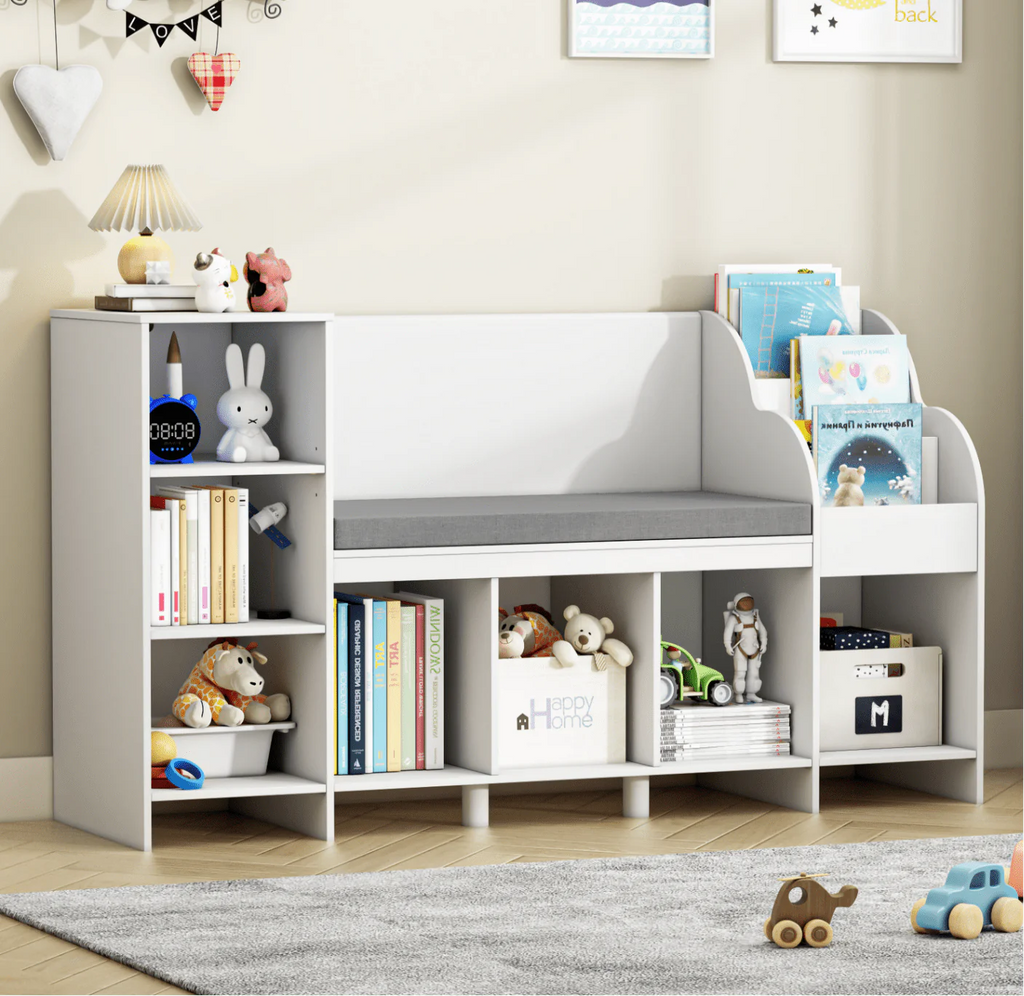 White Kids Bookshelf with Reading Nook X42829