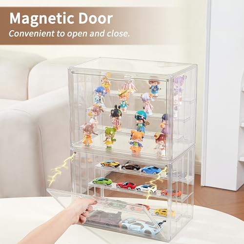 Acrylic 3 Layer Adjustable Display Case with Magnetic Door 2Pack R585