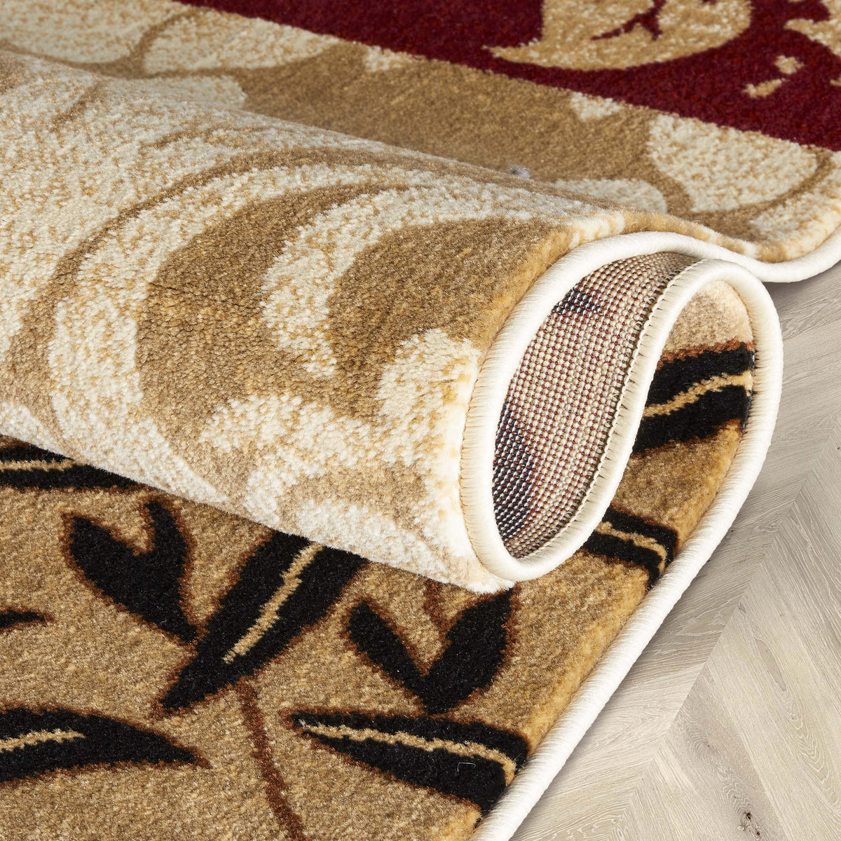 Modern Damask Border Rug Easy Clean Stain Fade Resistant D40415