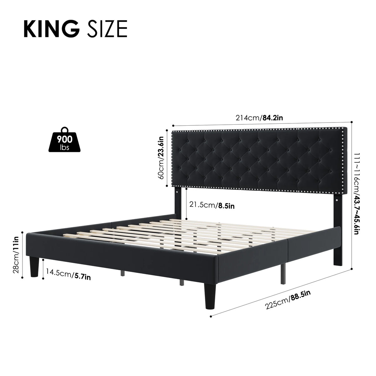 King Size Upholstered Platform Bed with Adjustable Headboard F56925
