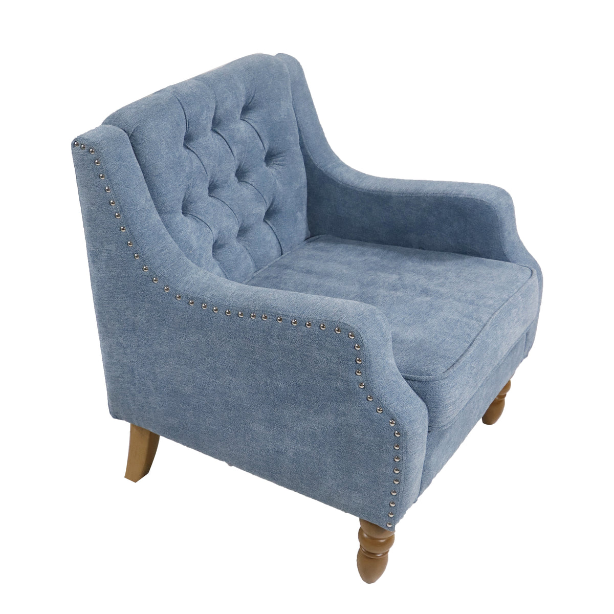 Blue Linen Fabric Accent Chair with Button Tufted Back A2572