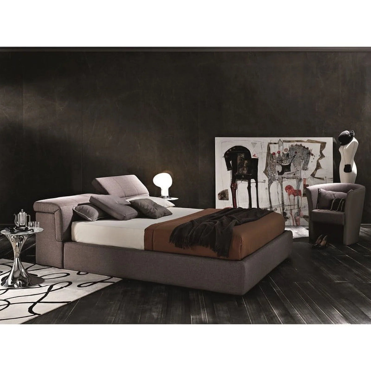 Queen Size Taupe Storage Bed W2632