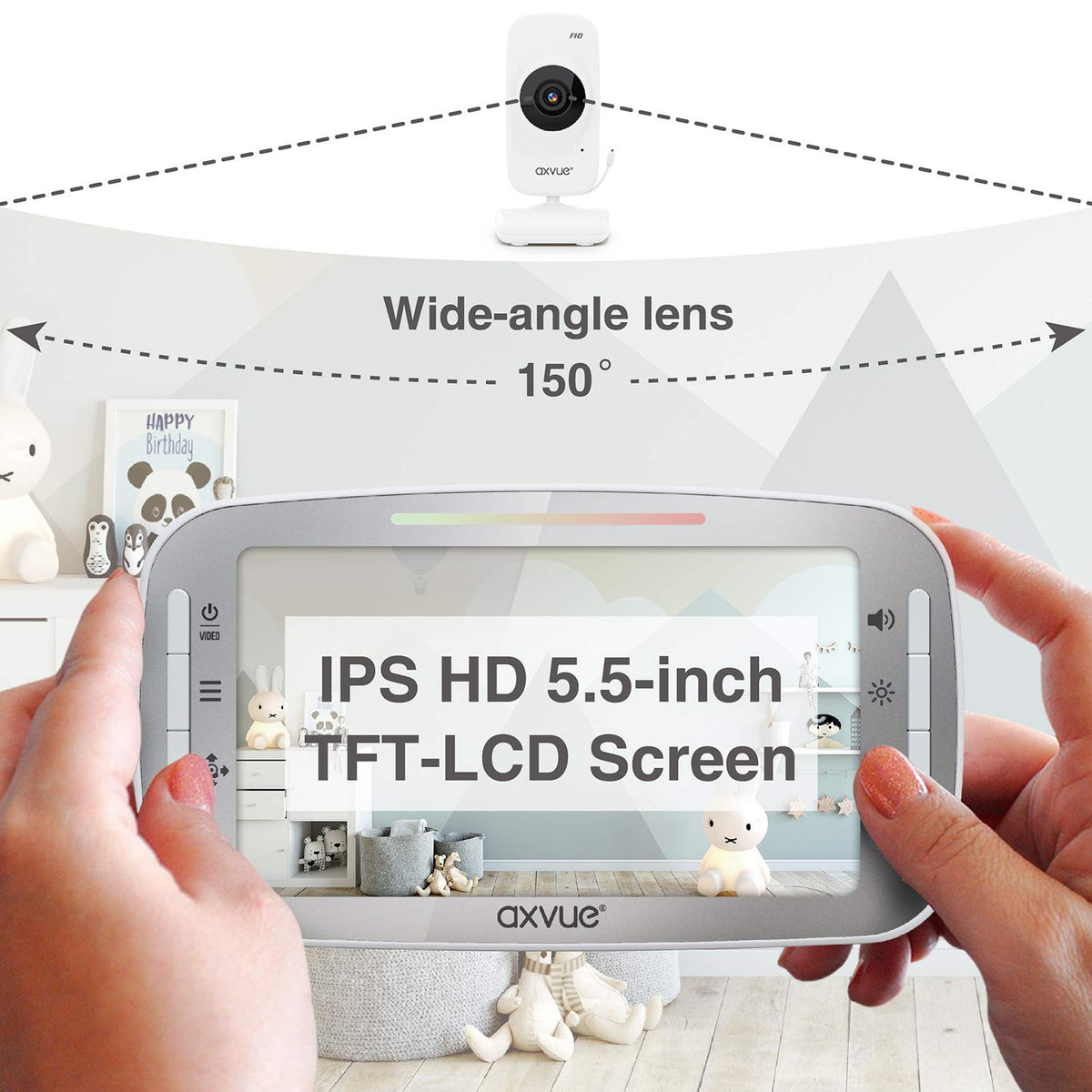 Video Baby Monitor, 1080P 5.5 HD Display, 2 HD Cams K7358