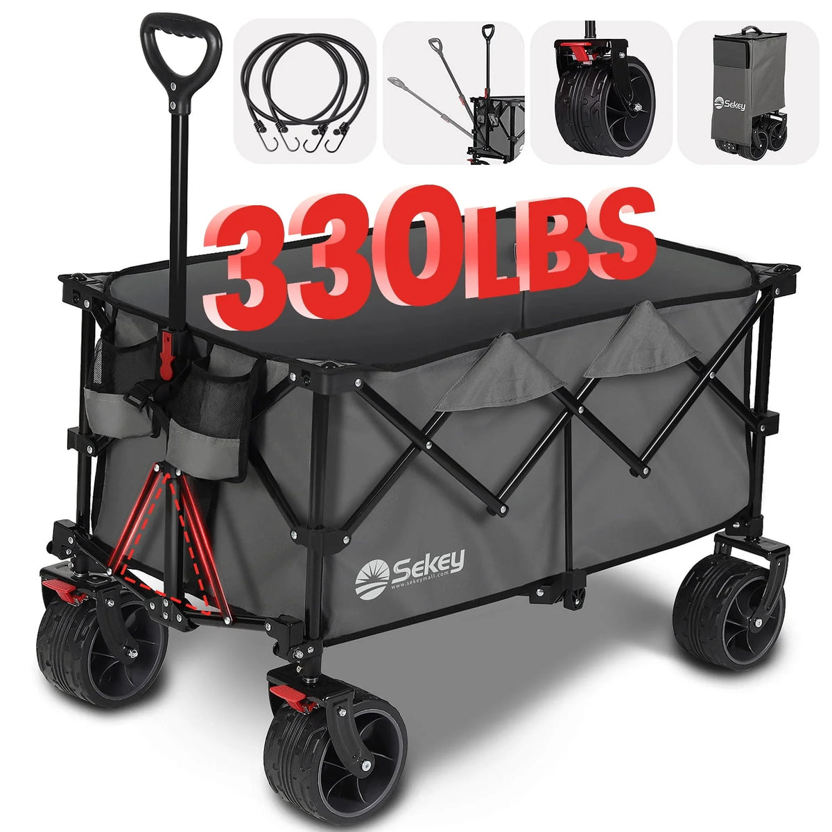 200L Heavy Duty Foldable Wagon with All-Terrain Wheels, Black J219