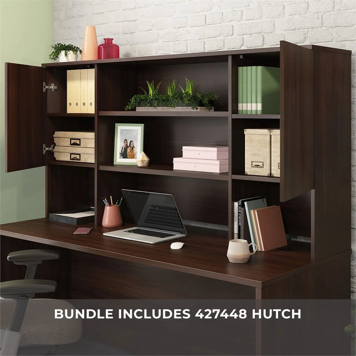 Engineered Wood Desk with Hutch E8248
