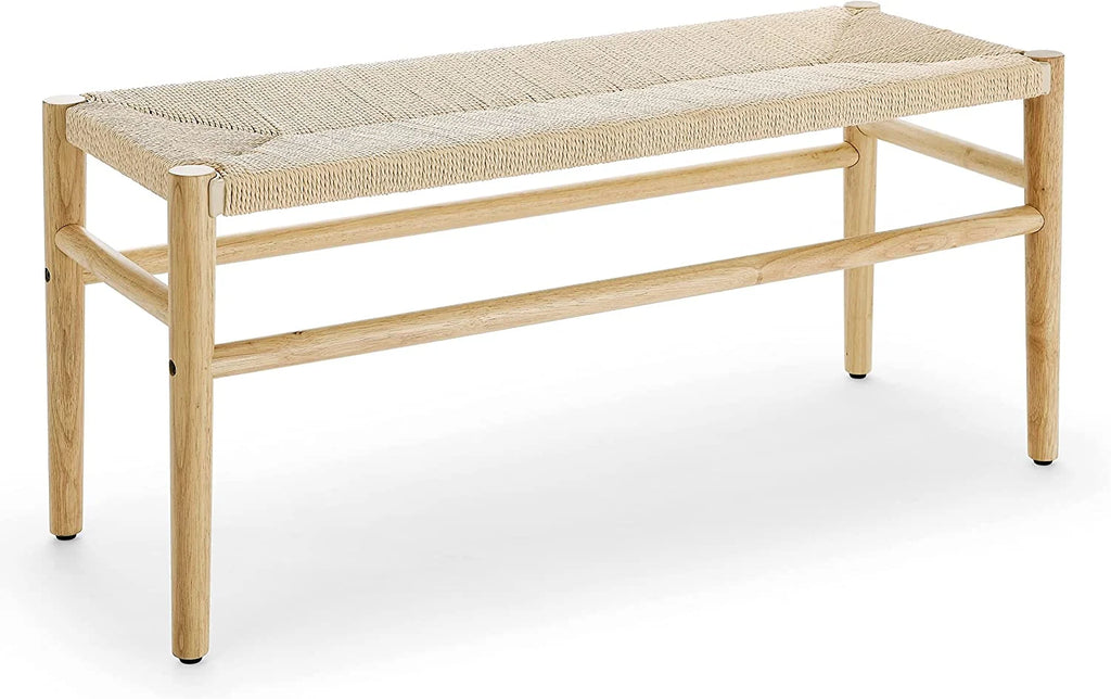 Wood Entryway Bench with Weave Rope Top W784398