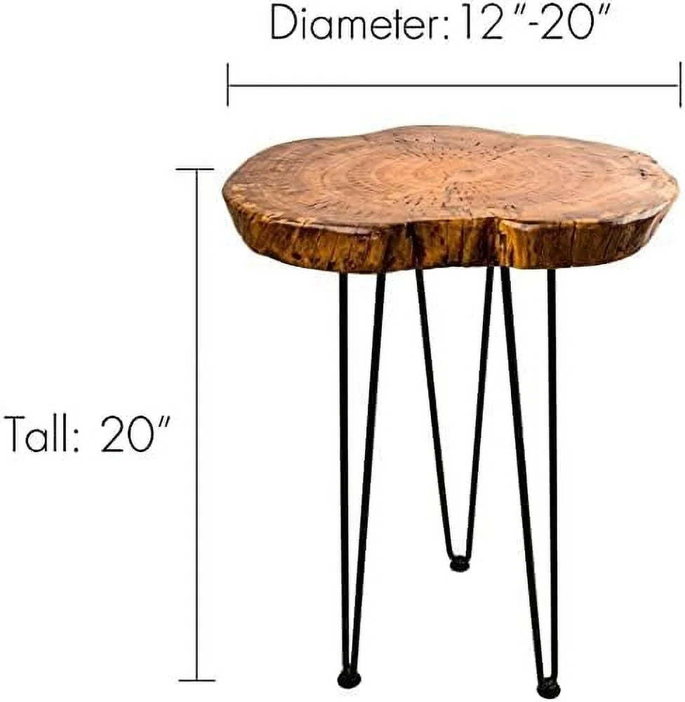 Round Accent Table Old Elm Wood End Table with 3-Leg Metal Stand A7334