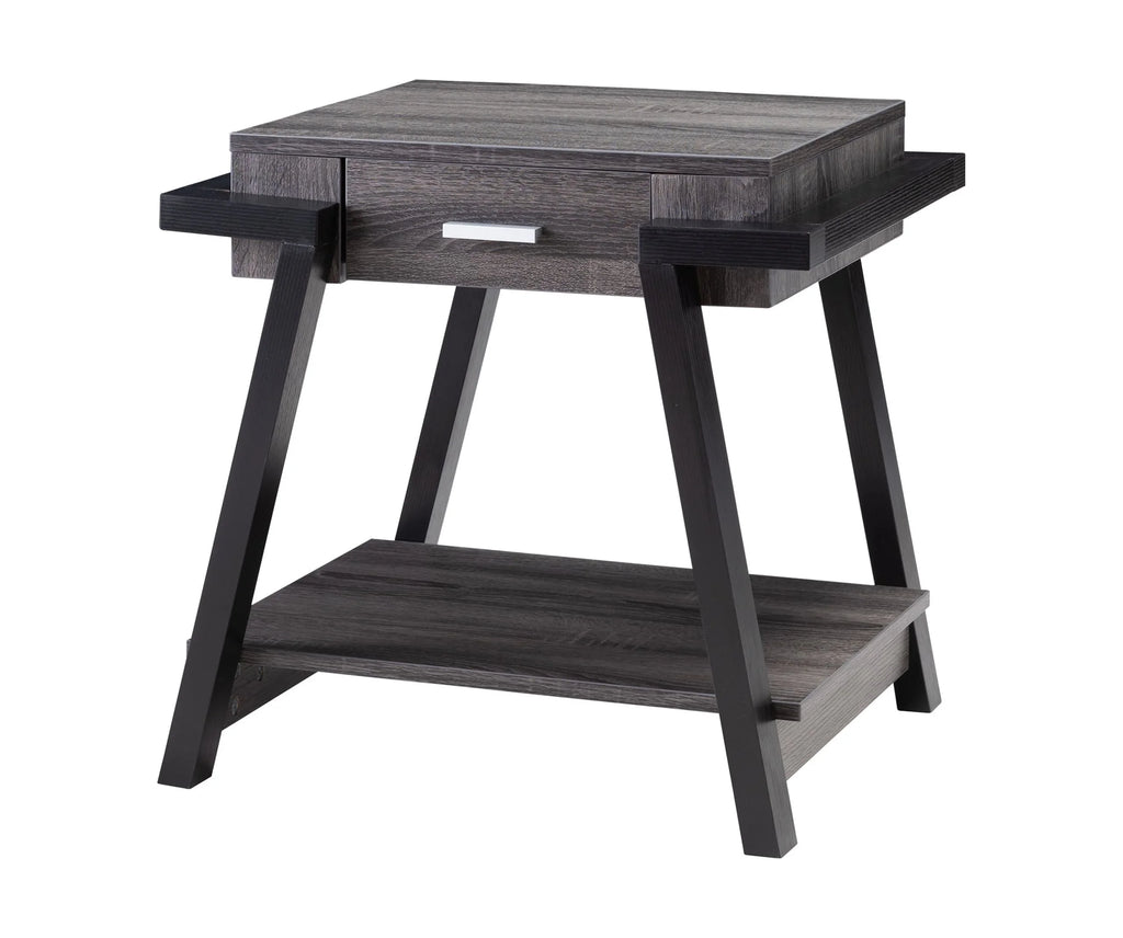 Black Wood End Table with Drawer and Shelf P70702