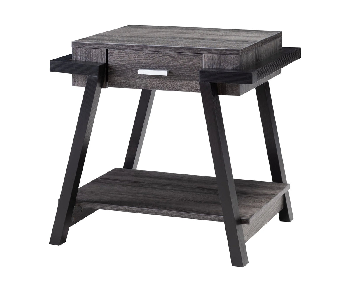 Black Wood End Table with Drawer and Shelf P70702