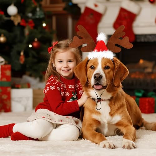 Dog Elk Reindeer Antler Headband with Santa Hat A483
