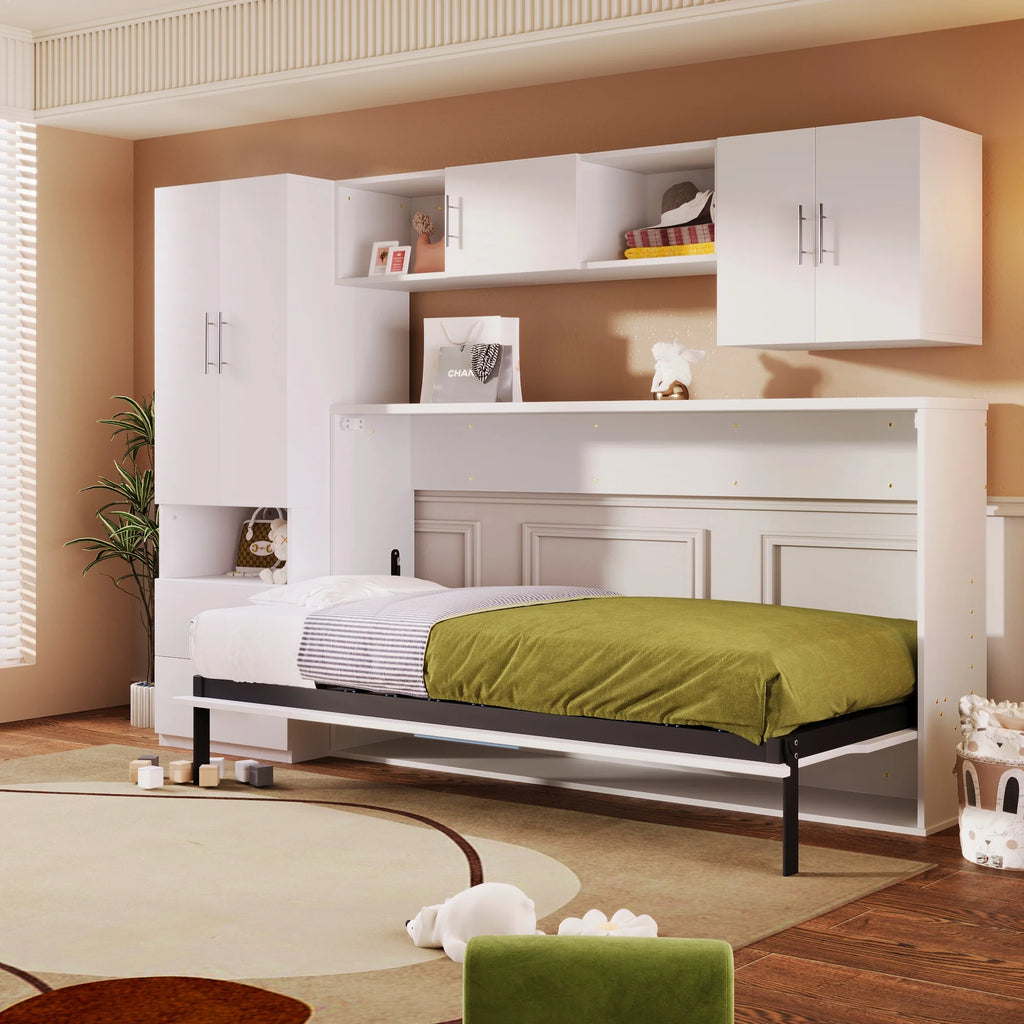 Twin Size Murphy Bed with Shelf and Drawer N693509
