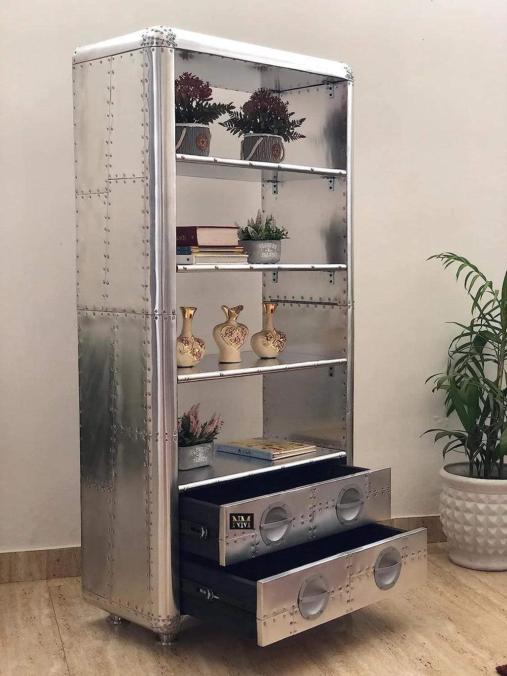 Aluminum Bookcase with Drawers 66 Inches U583272