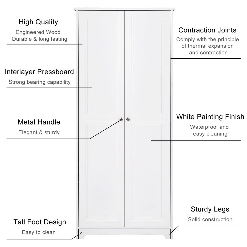 White 72" Wood Pantry Cabinet with 4 Adjustable Shelves S50750