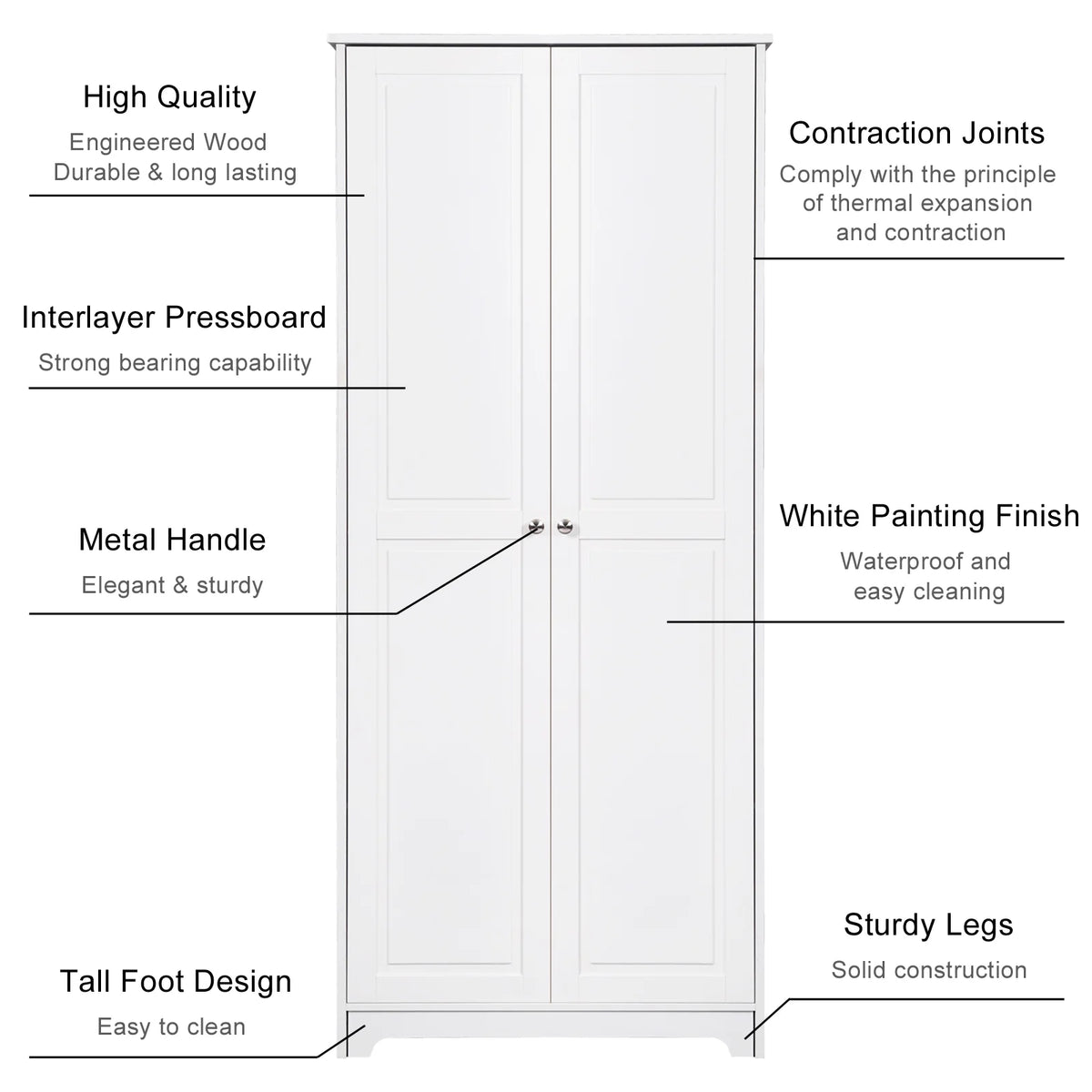 White 72" Wood Pantry Cabinet with 4 Adjustable Shelves S50750