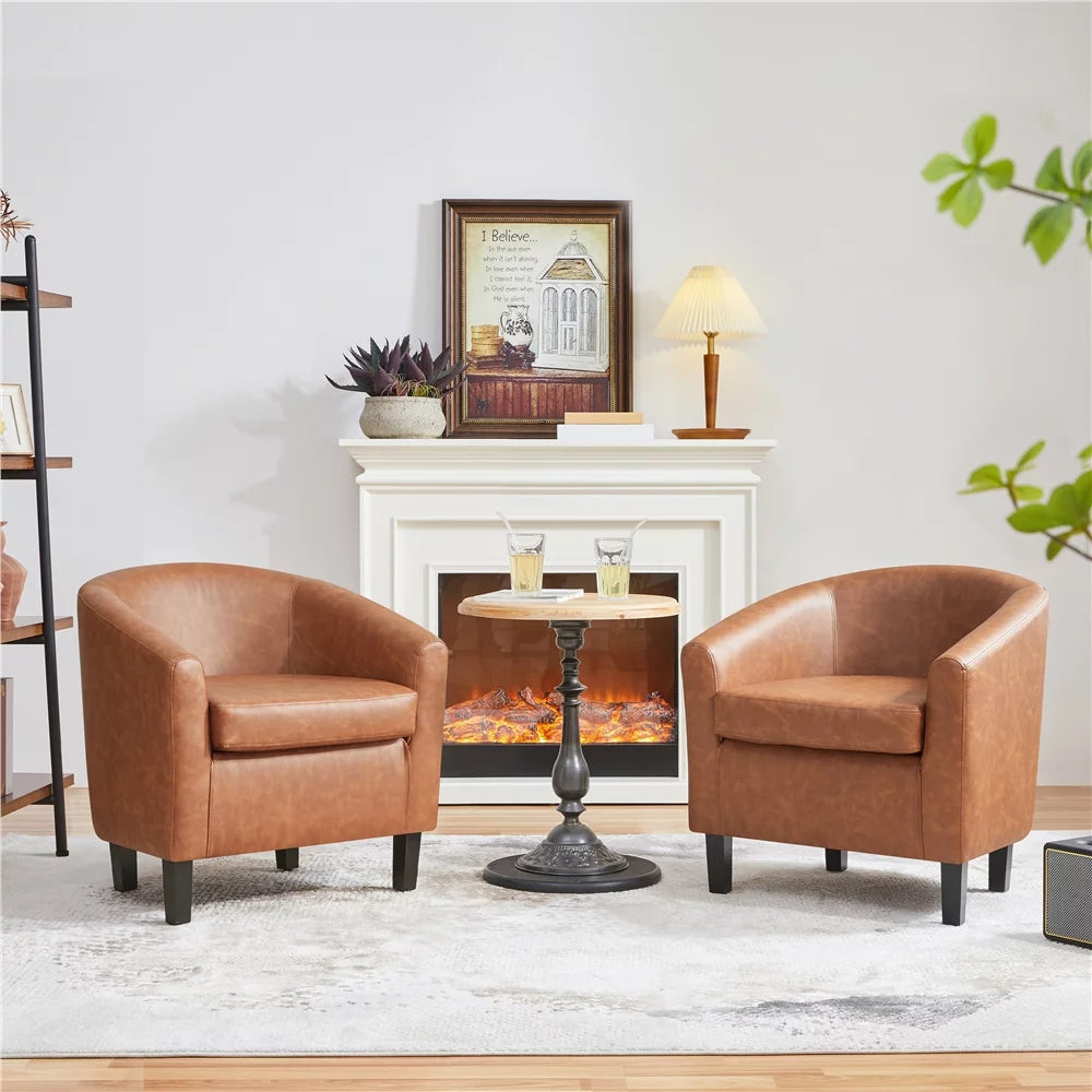Faux Leather Barrel Accent Chair Set of 2 Brown O757139