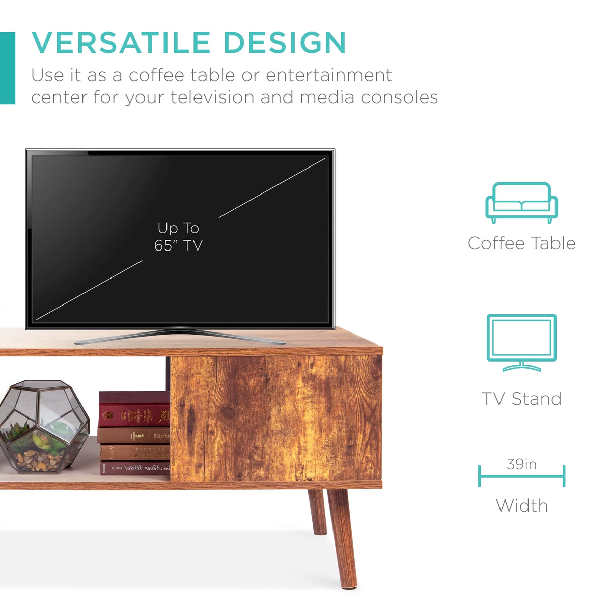 Wooden Mid-Century Modern Coffee Accent Table with Open Storage Shelf Brown T804