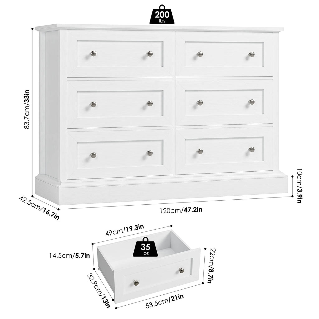 White 6 Drawer Double Dresser W355689