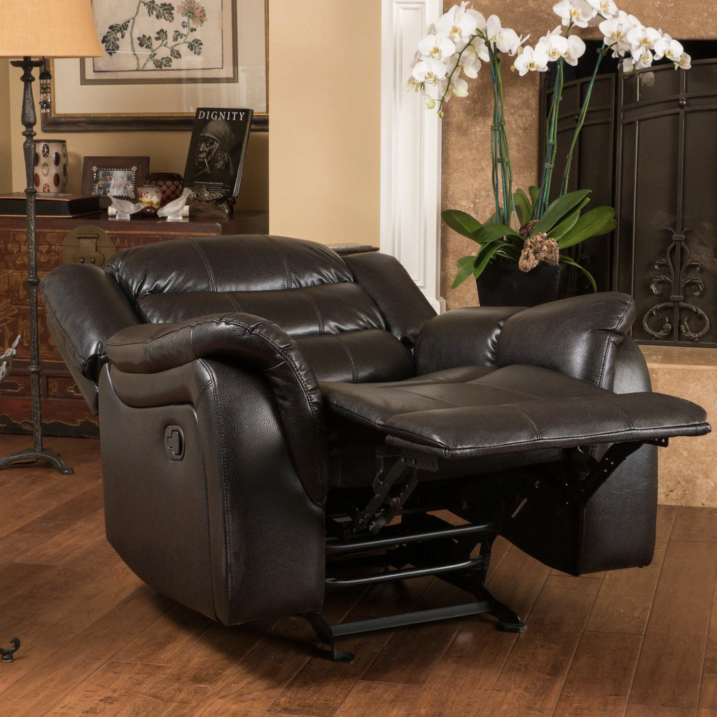 Black Faux Leather Recliner Glider Chair D46880