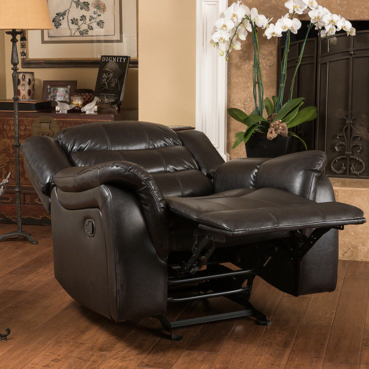 Black Faux Leather Recliner Glider Chair D46880