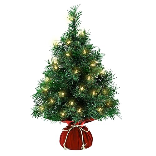 Mini Artificial Christmas Tree 22 Inch with 35 Warm White Lights Y1971