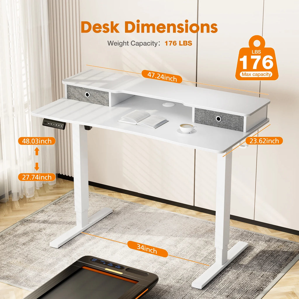 Height Adjustable Electric Standing Desk with Storage Shelf Double Drawer U2824