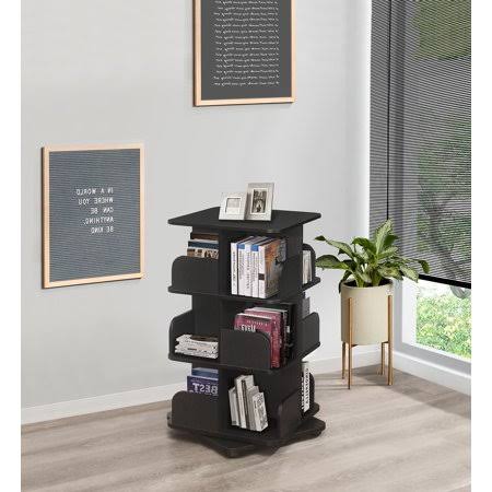 Black Wood 3 Tier Revolving Bookcase with 12 Shelves A2620