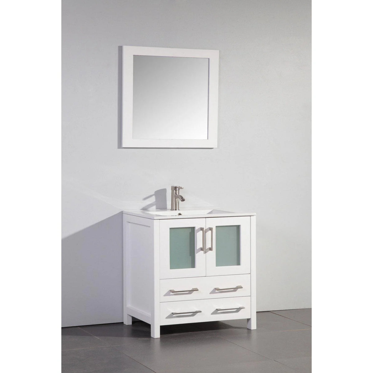 30 in. Single Sink Vanity Cabinet with Ceramic Sink & Mirror White N549224