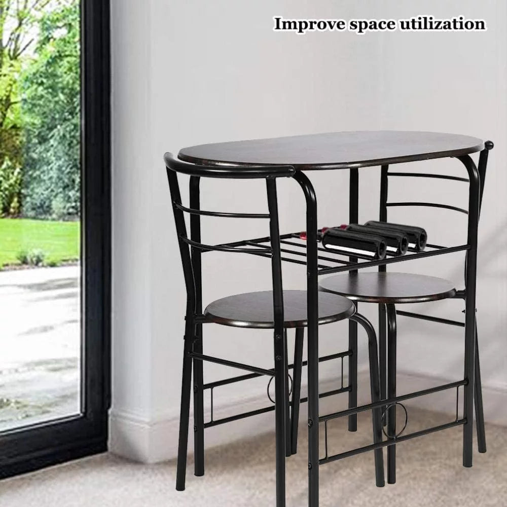3-Piece Dining Table Set with 2 Chairs and Wine Rack J650848