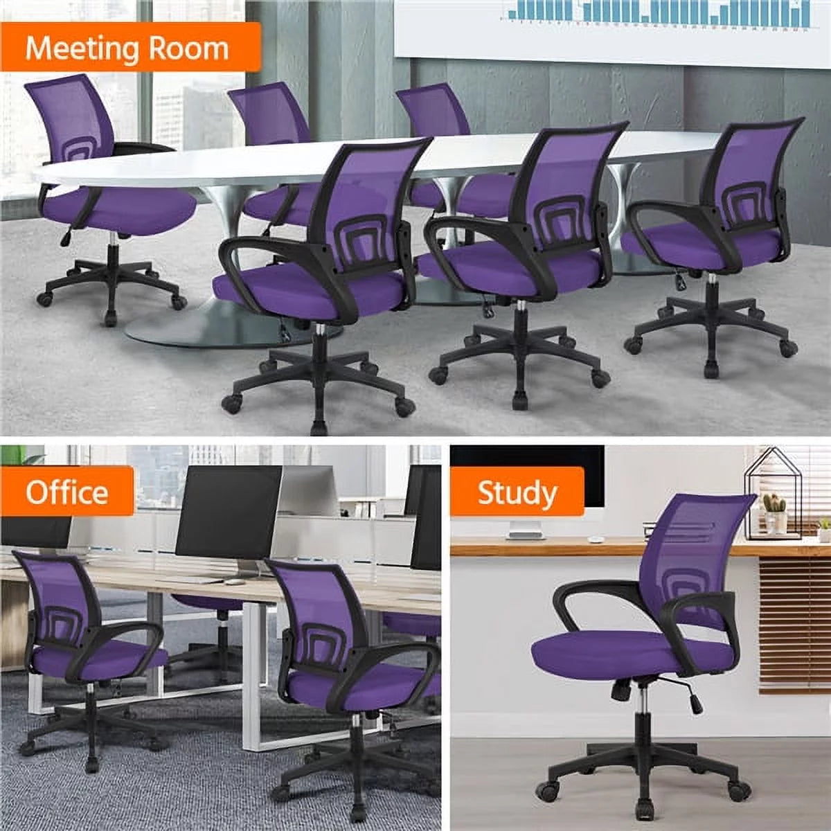 Purple Mesh Swivel Office Chair with Armrests Y82043