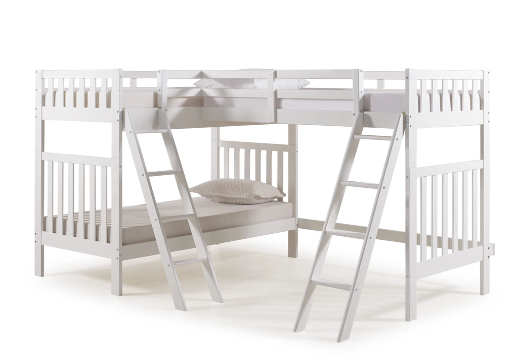 White Twin Over Twin Wood Bunk Bed with Third Bunk Extension A877