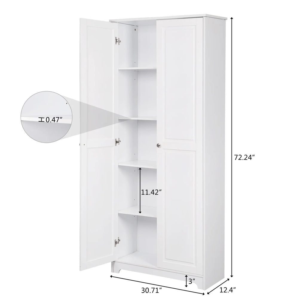 White 72" Wood Pantry Cabinet with 4 Adjustable Shelves S50750