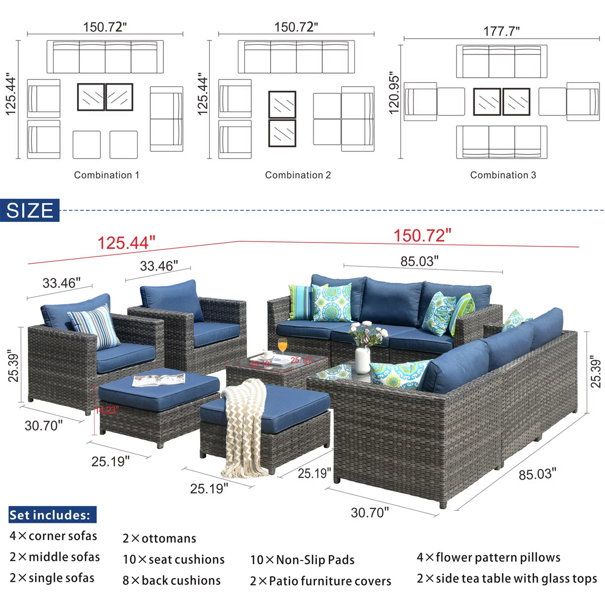 12 Pieces All-Weather Wicker Outdoor Sofa Set Y808