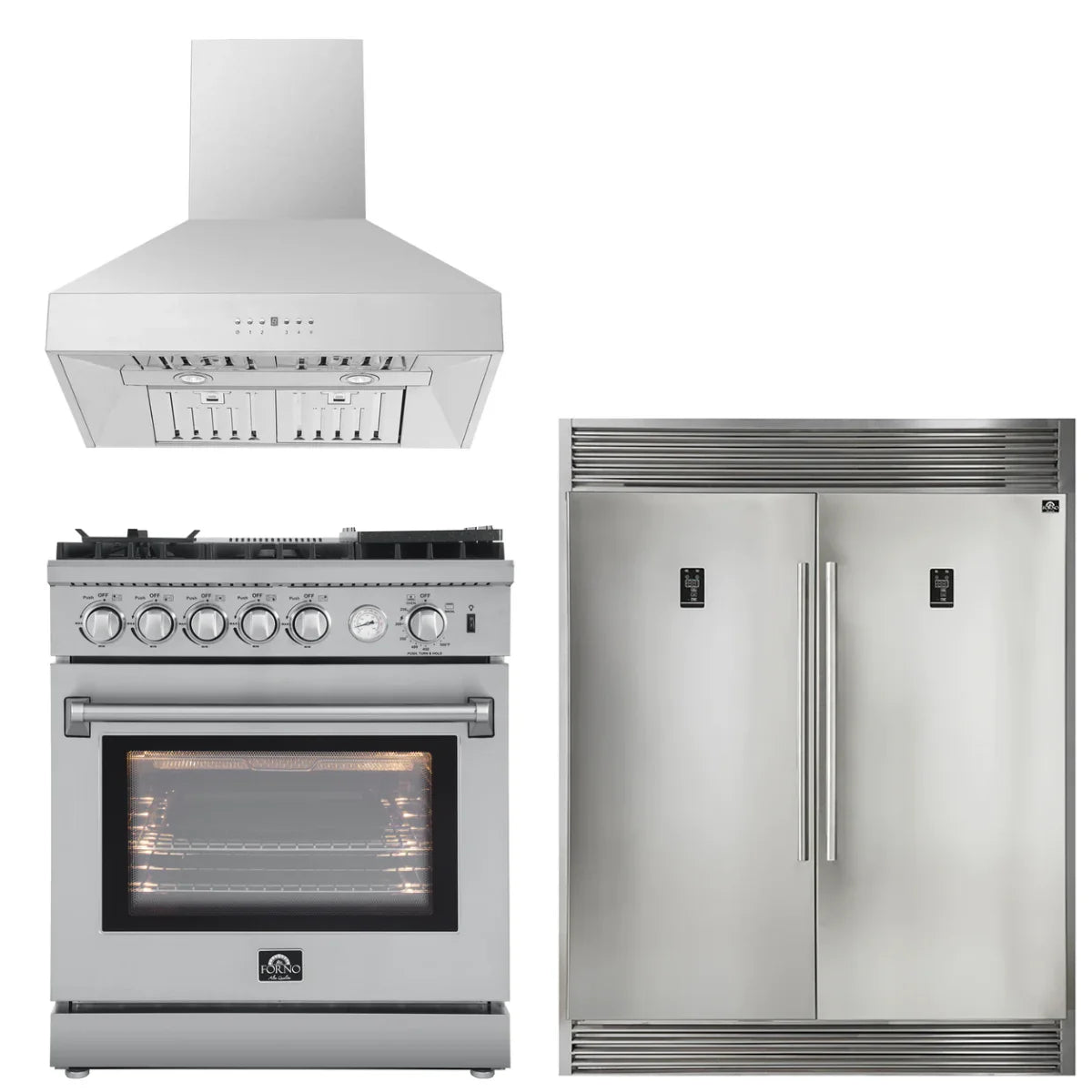 30 Gas Range, 30 Range Hood, 60 Refrigerator V3219