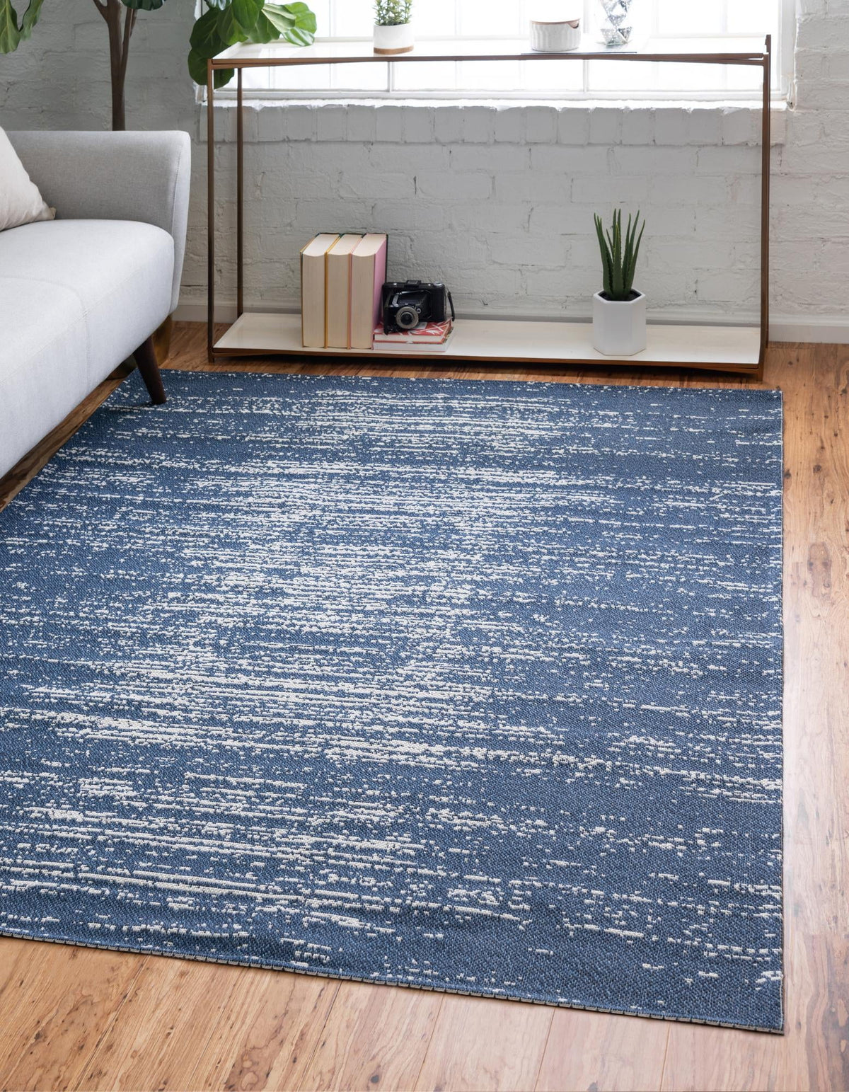 Navy Blue 5' x 8' Flatweave Rug J4264