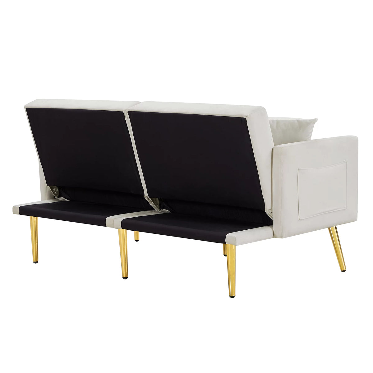 White Velvet Futon Sofa Bed with Gold Metal Legs K72343