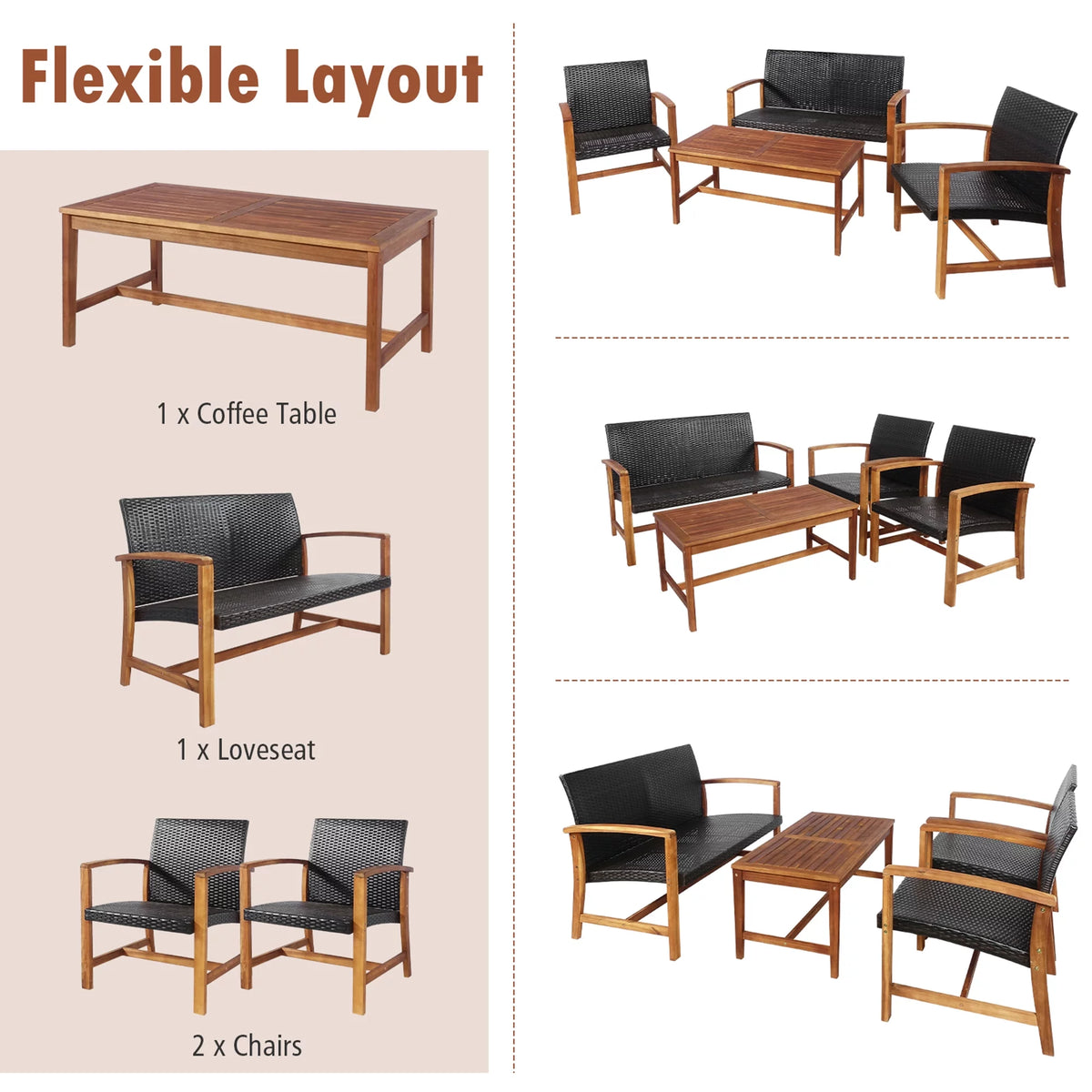 8 Pcs Acacia Wood Patio Conversation Set O428
