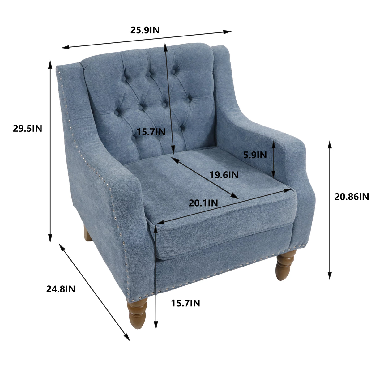 Blue Linen Fabric Accent Chair with Button Tufted Back A2572