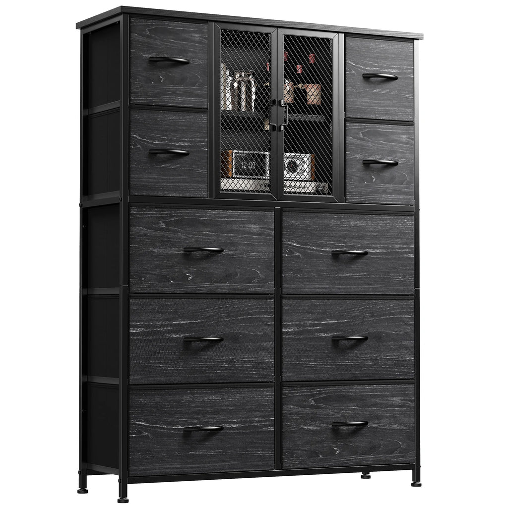 Black 10 Drawer Fabric Dresser with Cabinet W526503