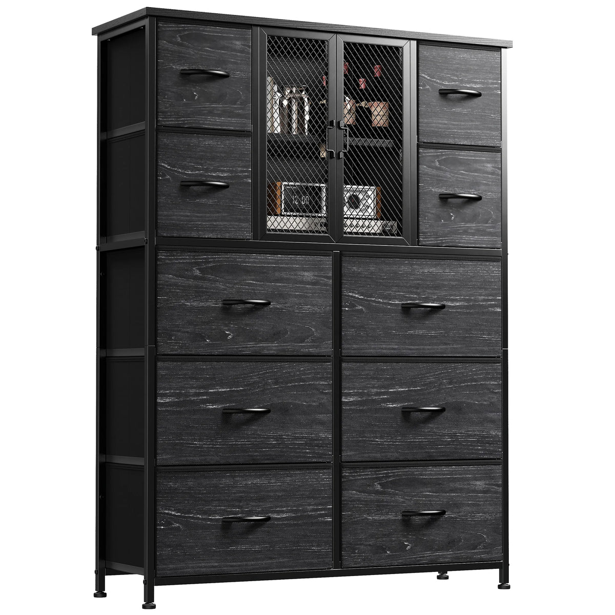 Black 10 Drawer Fabric Dresser with Cabinet W526503