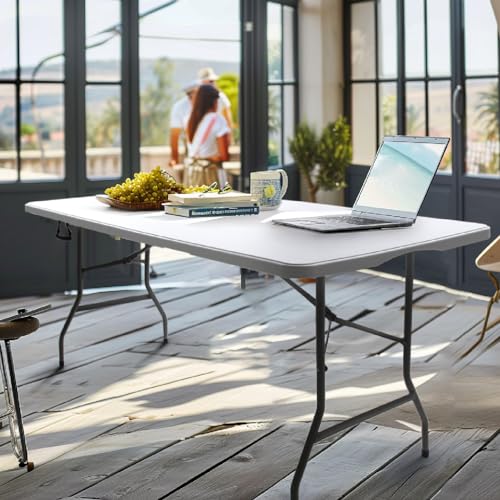 6FT Folding Picnic Table with Tablecloth, White J51175