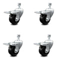 3.5 inch Soft Rubber Swivel Stem Caster Set with Total Lock Brake A4673