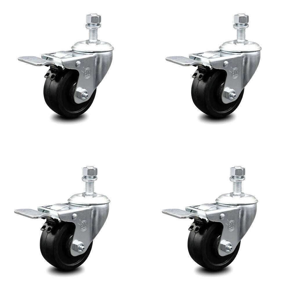 3.5 inch Soft Rubber Swivel Stem Caster Set with Total Lock Brake A4673
