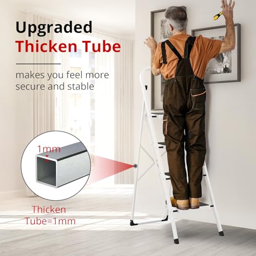 Folding Step Stool with Anti-Slip Pedal, 330 lbs Capacity, White V273447