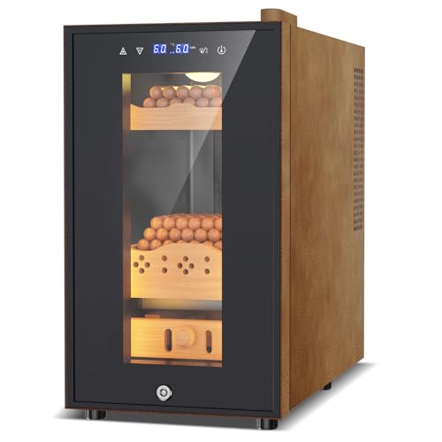 Electric Humidor 25L 150 Counts Thermostatic Cooling Cabinet with Spanish Cedar Wood Shelves C5494