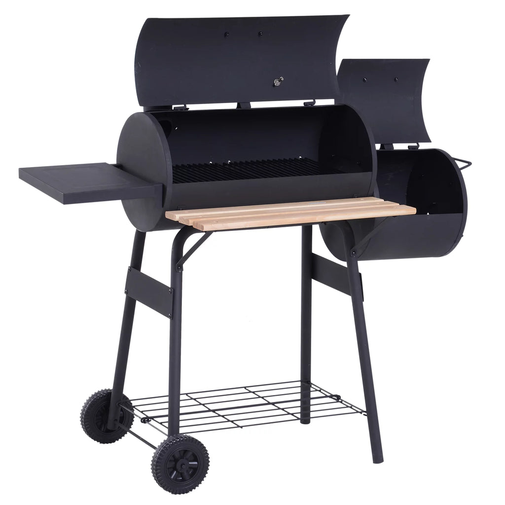 48" Steel Portable Charcoal BBQ Grill and Offset Smoker Combo with Wheels X9570