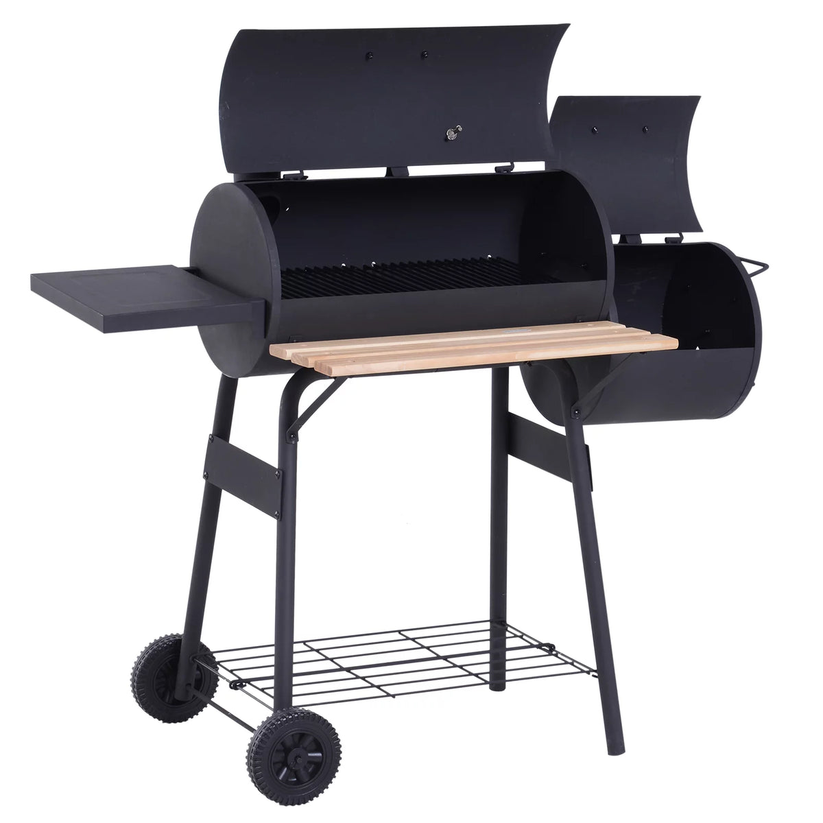 48" Steel Portable Charcoal BBQ Grill and Offset Smoker Combo with Wheels X9570