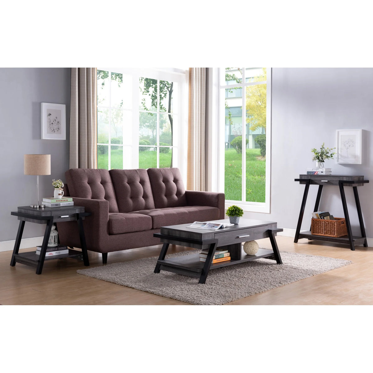 Black Wood End Table with Drawer and Shelf P70702