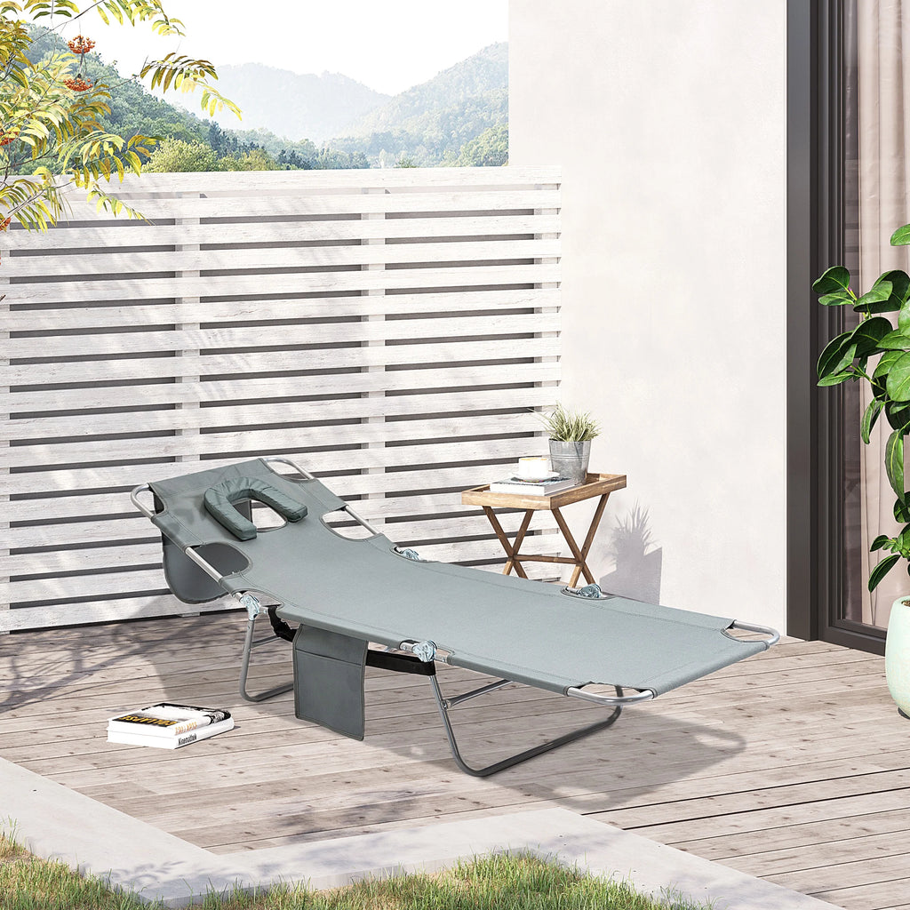 Folding Outdoor Lounge with Face Hole, Gray V5468
