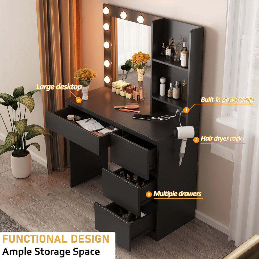 Black 4 Drawer Makeup Vanity Table J77831